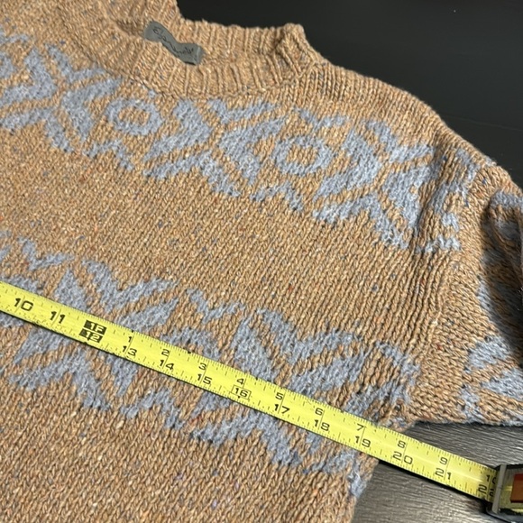 Anthropologie Elsamanda Tan and Light Blue Patterned Women's wool blend Sweater - Picture 3 of 6